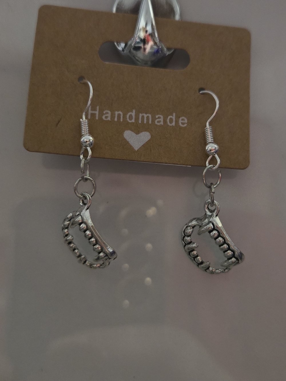Handmade Silver Vampire Teeth Dangle Earrings
